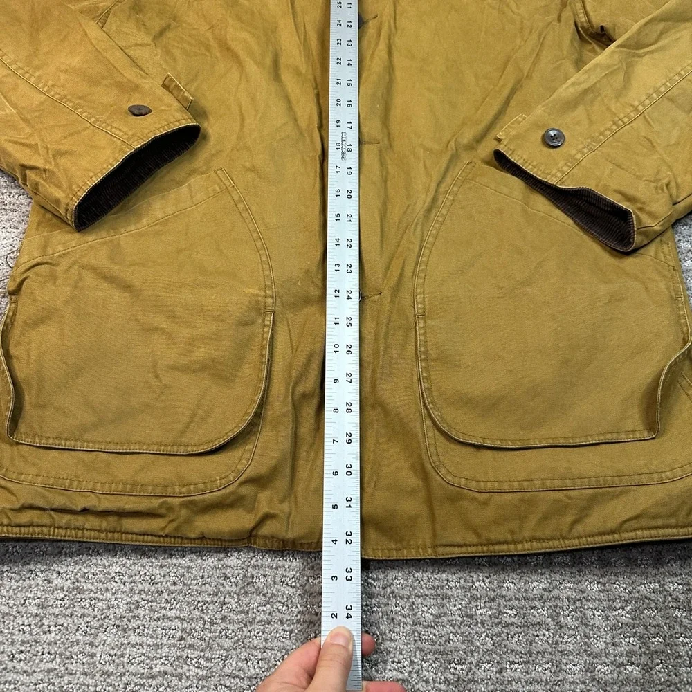 JCrew Mens Barn Jacket Mustard Tan Cotton Canvas Corduroy Collar Plaid Lined M